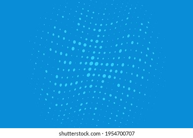 Blue Wavy dotted pattern Halftone background. Backdrop with circles, dots, rounds, design element for web banners, posters, cards, wallpaper, sites. Pop art style. Vector illustration