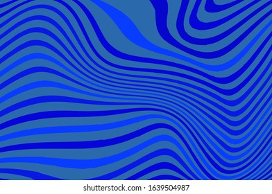 Blue wavy dynamic backdrop. Blue wavy background. Pattern for wallpaper design. Creative vector concept. Decoration element. Monochrome background. Abstract geometric pattern, wavy shapes.