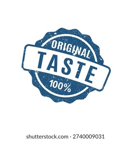 Blue wavy edge stamp with one hundred percent original taste text for quality assurance marketing