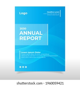 Blue wavy gradient annual report poster front cover vector template