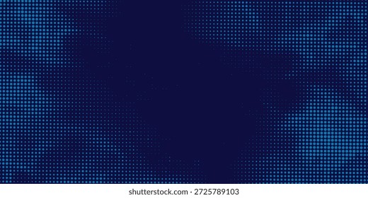 Fondo de semitono ondulado azul. Textura de gradiente de ruido de semitono. Grunge manchas sucias y manchas de fondo. Fondo de pantalla de grano de arena desteñido blanco y negro. Fondo Horizontal de cómic pixelado retro.