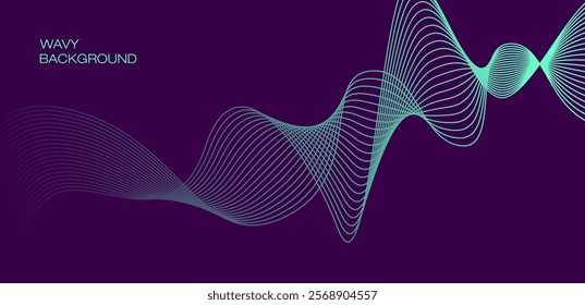 Blue wavy line art on purple background. Vector illustration perfect for website, banner, poster, flyer, wallpaper