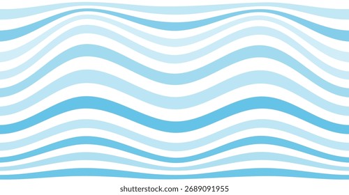 Fondo de línea ondulada azul. Rayas curvas fluidas en tonos azules claros y oscuros para temas de mar, agua, verano, marinos, acuáticos o bebés. Diseño de Vector dinámico.