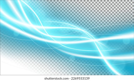 Blue wavy line of light with a white transparent pattern, PNG Ready, Vector Illustration