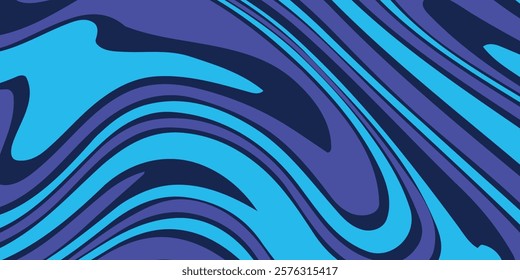 Blue wavy lines abstract background. Trendy psychedelic retro style backdrop. Waves, swirl and twirl pattern. Twisted distorted vector texture. Y2k aesthetic design