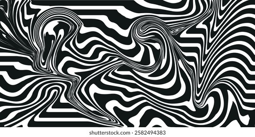 Blue wavy lines abstract background. Trendy psychedelic retro style backdrop. Waves, swirl and twirl pattern. Twisted distorted vector texture. Y2k aesthetic design