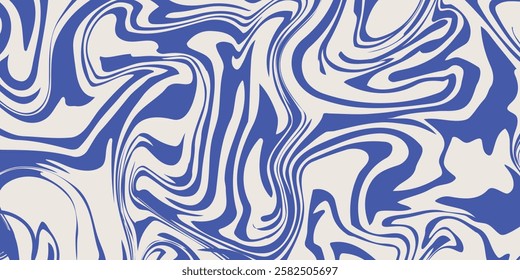 Blue wavy lines abstract background. Trendy psychedelic retro style backdrop. Waves, swirl and twirl pattern. Twisted distorted vector texture. Y2k aesthetic design
