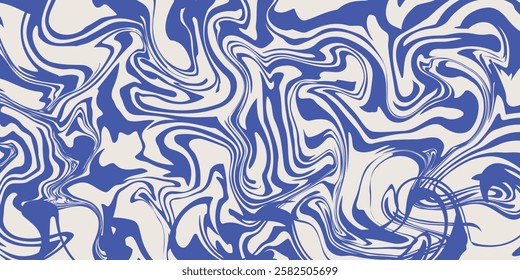 Blue wavy lines abstract background. Trendy psychedelic retro style backdrop. Waves, swirl and twirl pattern. Twisted distorted vector texture. Y2k aesthetic design
