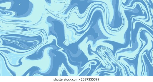 Blue wavy lines abstract background. Trendy psychedelic retro style backdrop. Waves, swirl and twirl pattern. Twisted distorted vector texture. Y2k aesthetic design