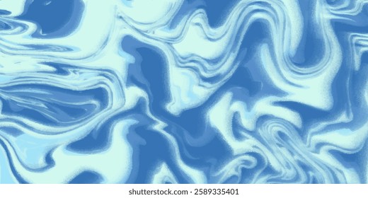 Blue wavy lines abstract background. Trendy psychedelic retro style backdrop. Waves, swirl and twirl pattern. Twisted distorted vector texture. Y2k aesthetic design