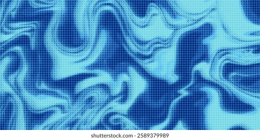 Blue wavy lines abstract background. Trendy psychedelic retro style backdrop. Waves, swirl and twirl pattern. Twisted distorted vector texture. Y2k aesthetic design