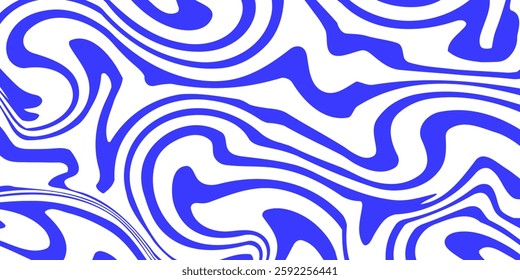 Blue wavy lines abstract background. Trendy psychedelic retro style backdrop. Waves, swirl and twirl pattern. Twisted distorted vector texture. Y2k aesthetic design