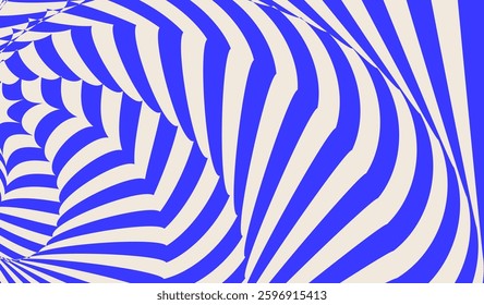 Blue wavy lines abstract background. Trendy psychedelic retro style backdrop. Waves, swirl and twirl pattern