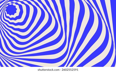 Blue wavy lines abstract background. Trendy psychedelic retro style backdrop. Waves, swirl and twirl pattern