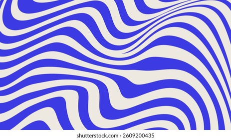 Blue Wavy Lines Abstract Background in Trendy Retro Psychedelic Style. Twisted, Swirled, and Distorted Vector Texture Pattern