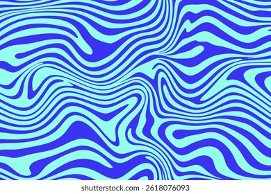 Blue Wavy Lines Abstract Background in Trendy Retro Psychedelic Style. Twisted, Swirled, and Distorted Vector Texture