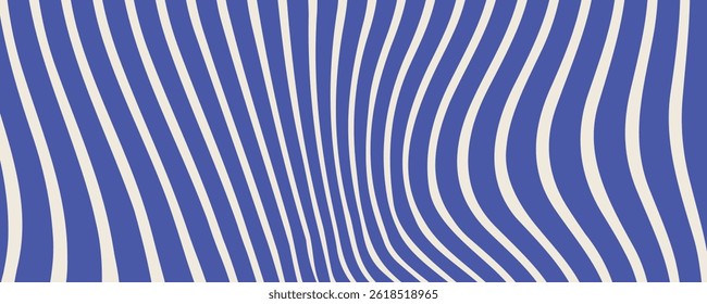 Blue wavy lines abstract background. Trendy psychedelic retro style backdrop. Waves, swirl and twirl pattern. 