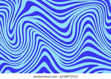 Blue Wavy Lines Abstract Background in Trendy Retro Psychedelic Style. Twisted, Swirled, and Distorted Vector Texture