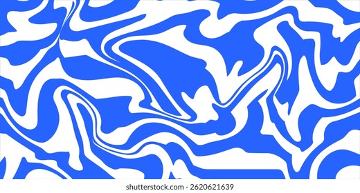 Blue wavy lines abstract background. Trendy psychedelic retro style backdrop. Waves, swirl and twirl pattern. Twisted distorted vector texture. Y2k aesthetic design
