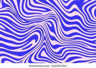 Blue Wavy Lines Abstract Background in Trendy Retro Psychedelic Style. Twisted, Swirled, and Distorted Vector Texture