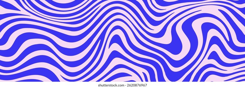 Blue Wavy Lines Abstract Background in Trendy Retro Psychedelic Style. Twisted, Swirled, and Distorted Vector Texture