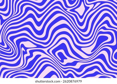 Blue Wavy Lines Abstract Background in Trendy Retro Psychedelic Style. Twisted, Swirled, and Distorted Vector Texture