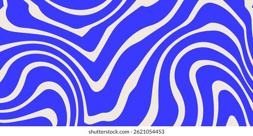 Blue wavy lines abstract background. Trendy psychedelic retro style backdrop. Waves, swirl and twirl pattern. Twisted distorted vector texture. Y2k aesthetic design