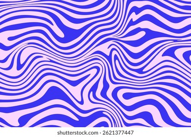 Blue Wavy Lines Abstract Background in Trendy Retro Psychedelic Style. Twisted, Swirled, and Distorted Vector Texture
