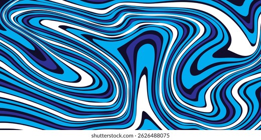 Blue wavy lines abstract background. Trendy psychedelic retro style backdrop. Waves, swirl and twirl pattern. Twisted distorted vector texture. Y2k aesthetic design. vector