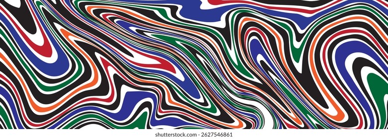 Fundo abstrato de linhas onduladas azuis. Trendy estilo psicodélico retro pano de fundo. Ondas, redemoinho e padrão de redemoinho. Textura vetorial distorcida trançada. Projeto estético Y2k. vetor