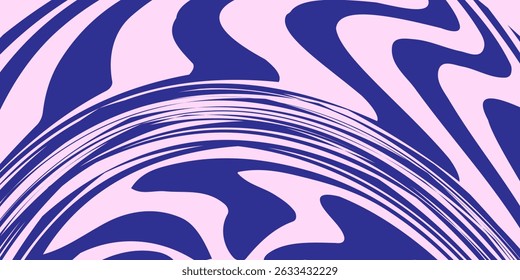Blue Wavy Lines Abstract Background in Trendy Retro Psychedelic Style. modern vector