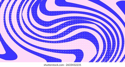 Fondo Abstractas de líneas onduladas azules en estilo psicodélico retro de moda. Vector moderno