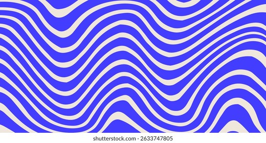 Blue wavy lines abstract background. Trendy psychedelic retro style backdrop. Waves, swirl and twirl pattern. Twisted distorted vector texture. Y2k aesthetic design