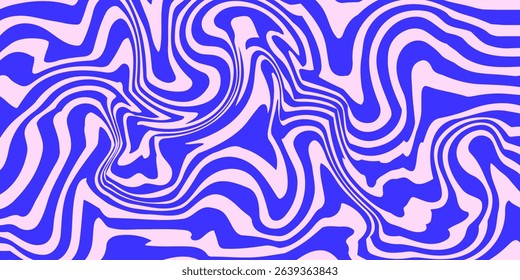 Blue Wavy Lines Abstract Background in Trendy Retro Psychedelic Style. Twisted, Swirled, and Distorted Vector Texture Pattern
