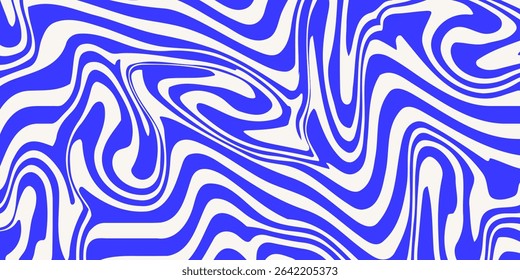 Blue wavy lines abstract background. Trendy psychedelic retro style backdrop. Waves, swirl and twirl pattern. Twisted distorted vector texture. Y2k aesthetic design
