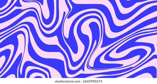 Fundo abstrato das linhas onduladas azuis em estilo psicodélico retrô da moda. Padrão de textura de vetor torcido, girado e distorcido