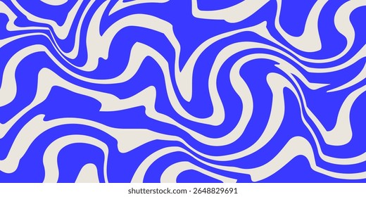 Blue wavy lines abstract background. Trendy psychedelic retro style backdrop. Waves, swirl and twirl pattern. Twisted distorted vector texture. Y2k aesthetic design