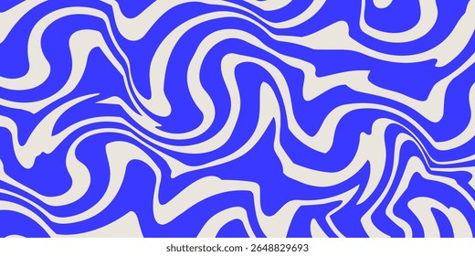 Blue wavy lines abstract background. Trendy psychedelic retro style backdrop. Waves, swirl and twirl pattern. Twisted distorted vector texture. Y2k aesthetic design