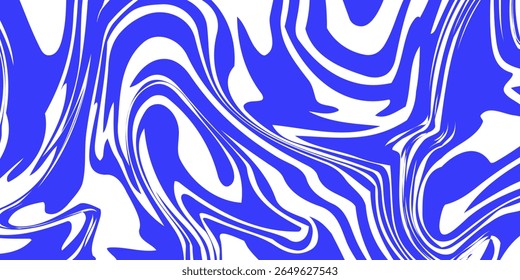 Blue wavy lines abstract background. Trendy psychedelic retro style backdrop. Waves, swirl and twirl pattern. Twisted distorted vector texture. Y2k aesthetic design