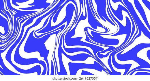 Blue wavy lines abstract background. Trendy psychedelic retro style backdrop. Waves, swirl and twirl pattern. Twisted distorted vector texture. Y2k aesthetic design