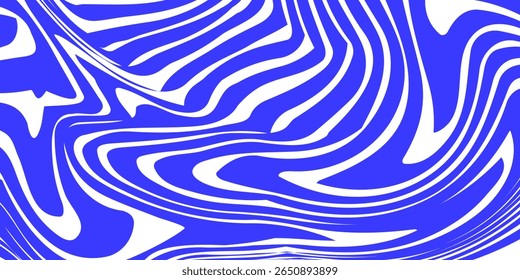 Blue wavy lines abstract background. Trendy psychedelic retro style backdrop. Waves, swirl and twirl pattern. Twisted distorted vector texture. Y2k aesthetic design