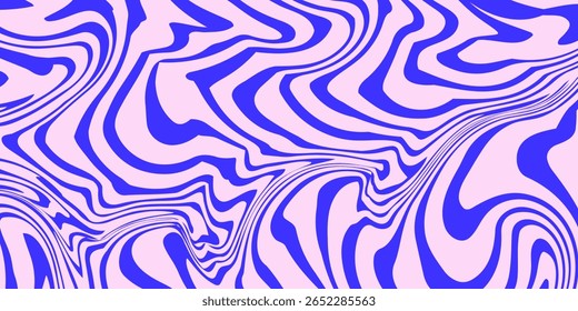 Blue Wavy Lines Abstract Background in Trendy Retro Psychedelic Style. Twisted, Swirled, and Distorted Vector Texture Pattern