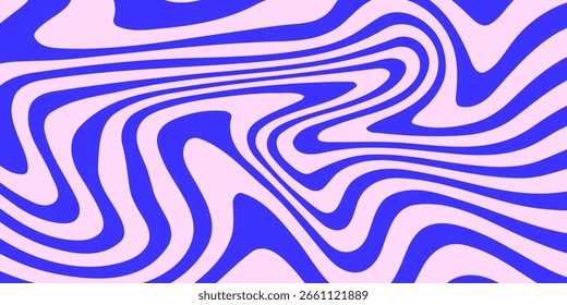 Blue Wavy Lines Abstract Background in Trendy Retro Psychedelic Style. Twisted, Swirled, and Distorted Vector Texture Pattern