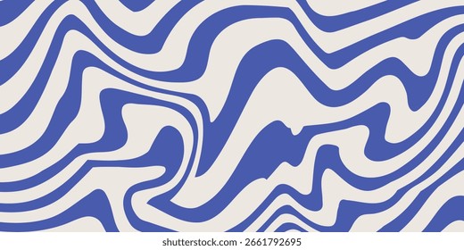 Blaue gewellte Linien abstrakter Hintergrund. Trendy psychedelischen Retro-Stil Kulisse. Wellen, Wirbel und Wirbelmuster. EPS 10