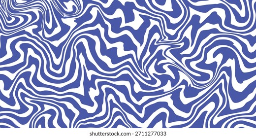 Fondo abstracto de líneas onduladas azules. Fondo de estilo retro psicodélico de moda. Ondas, remolino y patrón de giro. Textura de Vector distorsionada retorcida. Diseño estético Y2k