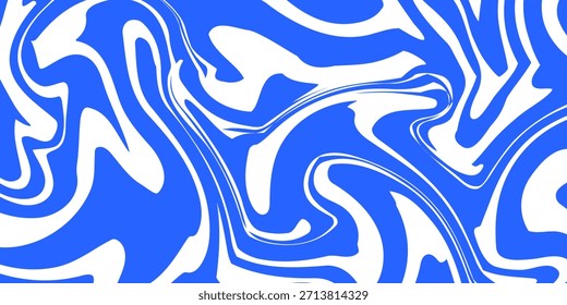 Blaue gewellte Linien abstrakter Hintergrund. Trendy psychedelischen Retro-Stil Kulisse. Wellen, Wirbel und Wirbelmuster. Verdrehte, verzerrte Vektortextur. Ästhetisches Y2K-Design