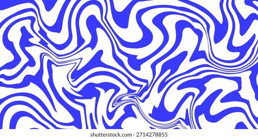 Fondo abstracto de líneas onduladas azules. Fondo de estilo retro psicodélico de moda. Ondas, remolino y patrón de giro. Textura de Vector distorsionada retorcida. Diseño estético Y2k