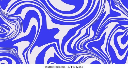 Fundo abstrato das linhas onduladas azuis em estilo psicodélico retrô da moda. Padrão de textura de vetor torcido, girado e distorcido
