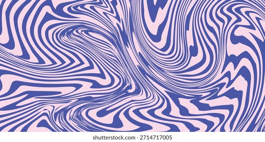 Fondo Abstractas de líneas onduladas azules en estilo psicodélico retro de moda. Patrón de textura de Vector retorcido, remolinado y distorsionado