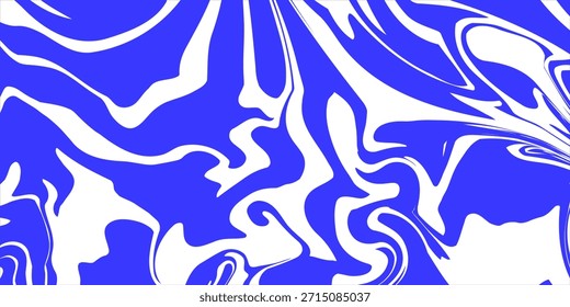 Fondo abstracto de líneas onduladas azules. Moderno telón de fondo de estilo retro psicodélico. Ondas, remolino y patrón de giro. Textura de Vector distorsionada retorcida. Diseño estético Y2k moderno